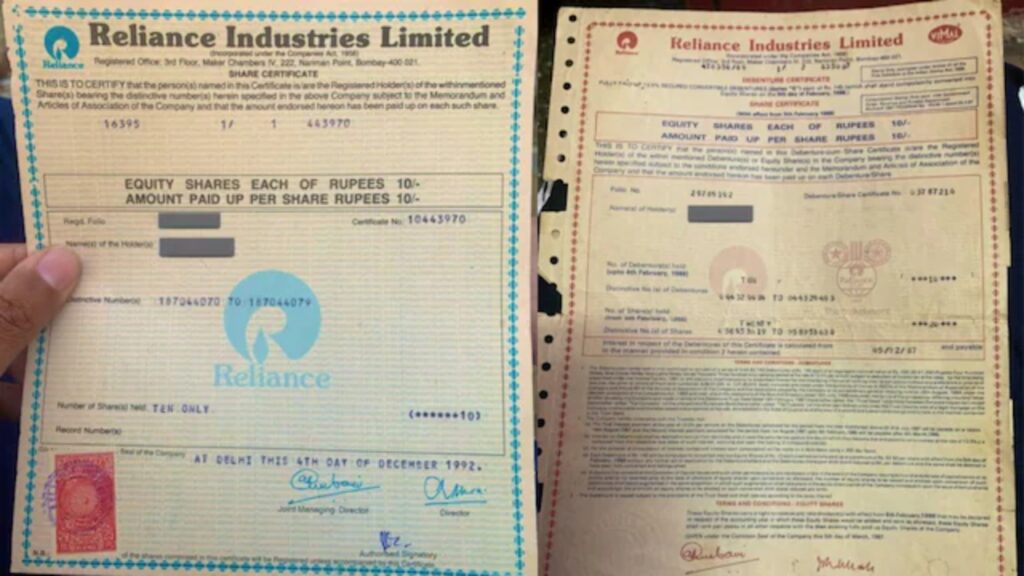 RIL Share Certificates